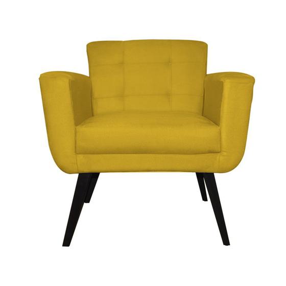 Imagem de Poltrona Decorativa Geovana Couro Amarelo Pés Madeira Mz Decor