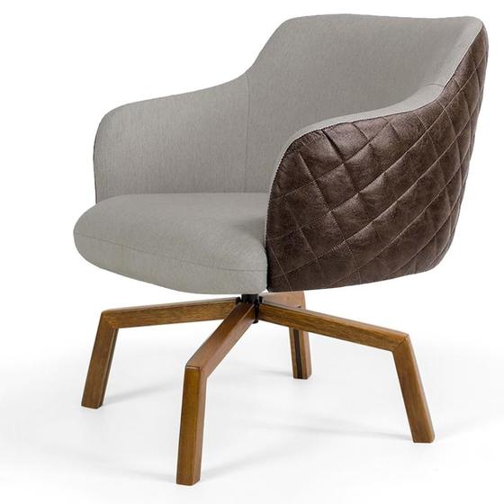 Imagem de Poltrona Decorativa Giratória Base Ka Jade D02 Linho Bege C-107 Tressê Material Sintético Marrom - Lyam Decor