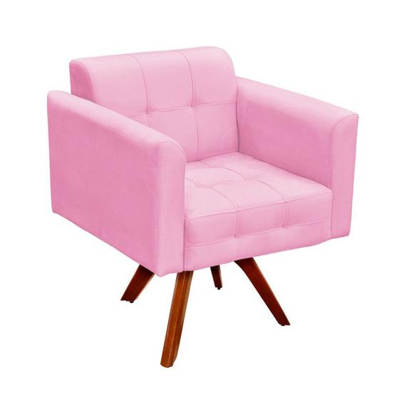 Poltrona Decorativa Giratória Gran Elisa Base Madeira Suede Rosa Bebê - D'Rossi Menor preço em Poltrona Decorativa Giratória Gran Elisa Base Madeira Suede Rosa Bebê - D'Rossi