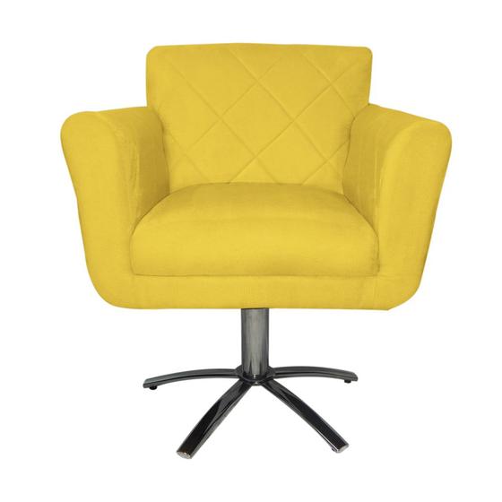 Imagem de Poltrona Decorativa Isabela em Tressê Pés Metal Giratório Suede Amarelo - DS Estofados