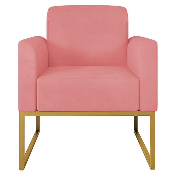 Imagem de Poltrona Decorativa Isabella Base Industrial Suede Rosê/Dourado G19 - Gran Belo