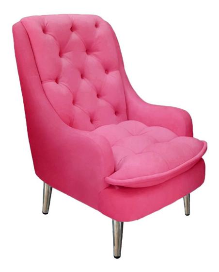 Imagem de Poltrona Decorativa Lille Pés Cromados Suede Rosa Pink