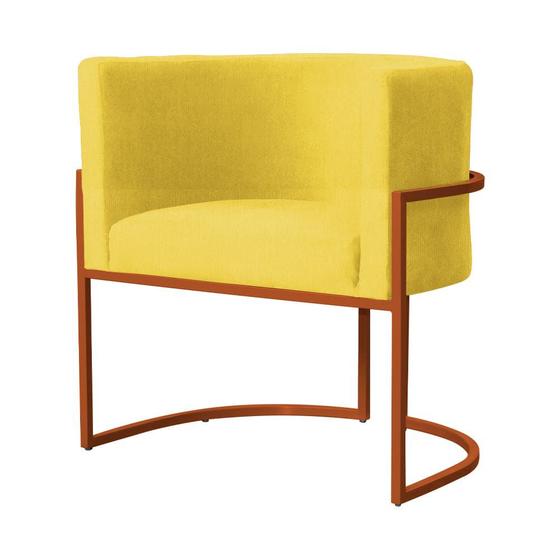 Imagem de Poltrona Decorativa Luana Suede Amarelo Base Metálica Cobre - Belliv Decor