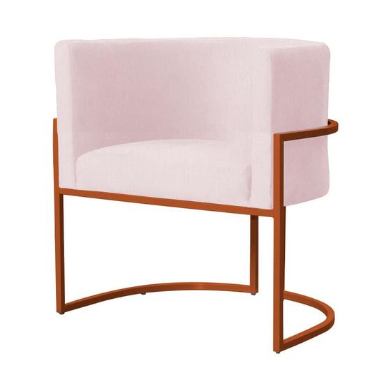 Imagem de Poltrona Decorativa Luana Suede Rosa Bebê Base Metálica Cobre - Belliv Decor