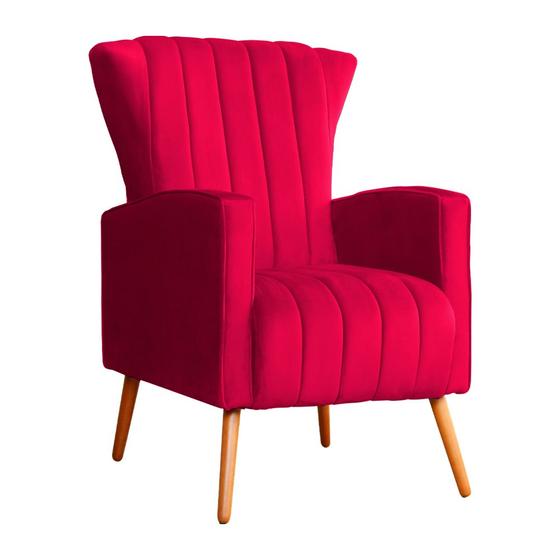 Imagem de Poltrona Decorativa Melinda Veludo Vermelho Pés Madeira Mz Decor