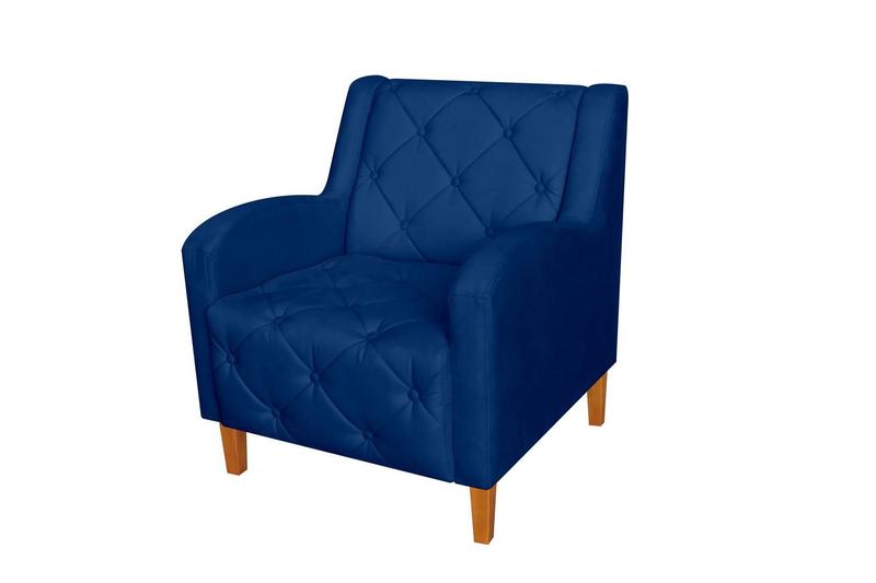 Imagem de Poltrona Decorativa Munique Suede Azul Marinho Pés Madeira Mz Decor