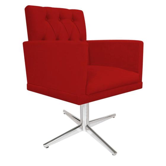 Imagem de Poltrona Decorativa Nanda Base Giratória de Metal Sala de Estar Quarto Suede Vermelho - KDAcanto Móveis