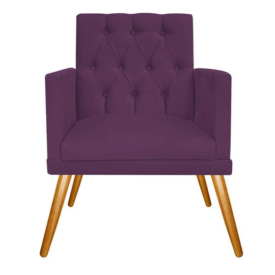 Imagem de Poltrona Decorativa Nanda Pés Palito Mel Sala de Espera Recepção Suede Roxo - KDAcanto Móveis