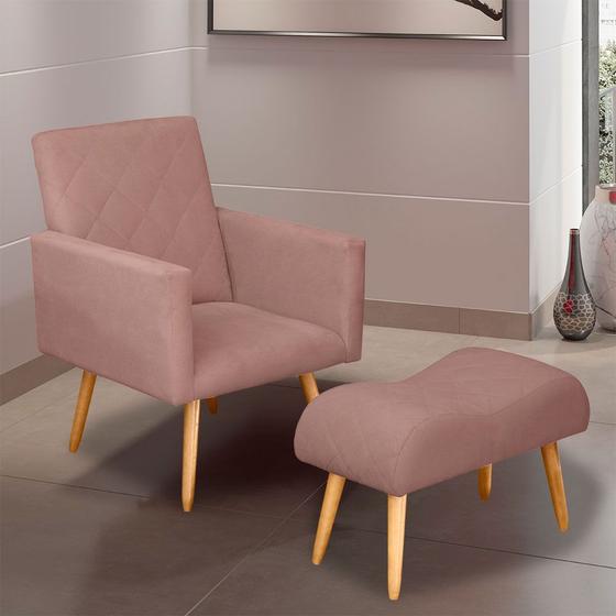 Imagem de Poltrona Decorativa Nina e Banqueta Josi Suede Rose