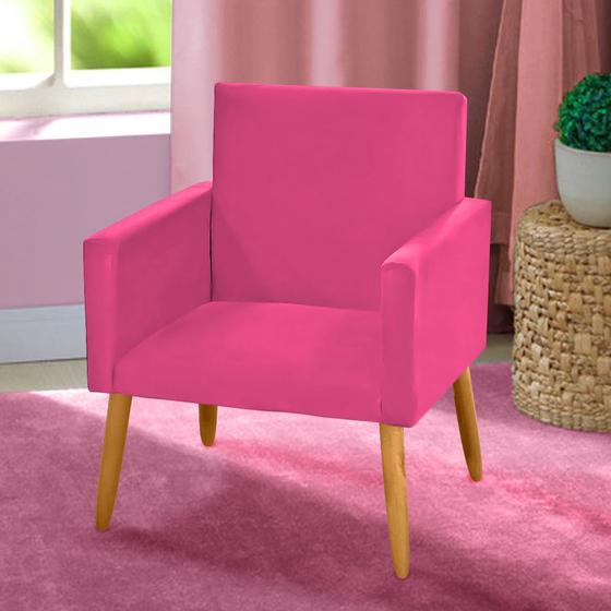 Imagem de Poltrona Decorativa Nina Pés Madeira Castanho Tecido Sintético Rosa Pink