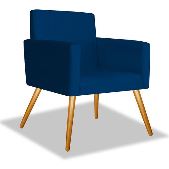 Imagem de Poltrona Decorativa Nina Pés Palito Sala de Estar Recepção Quarto Suede Azul Marinho - DAMAFFÊ MÓVEIS