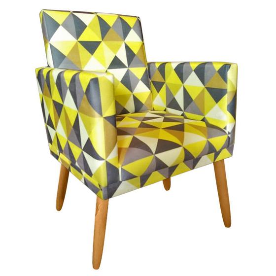 Poltrona Decorativa Nina Pés Retrô Rodapé Triangulo Amarelo Menor preço em Poltrona Decorativa Nina Pés Retrô Rodapé Triangulo Amarelo