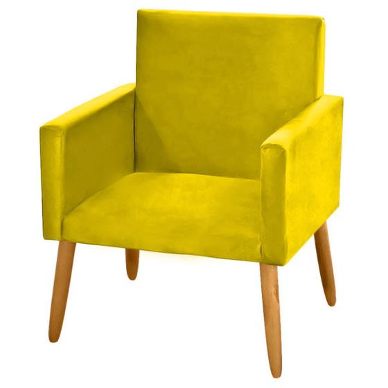 Imagem de Poltrona Decorativa Nina Pés Retrô Suede Amarelo - 2M Decor