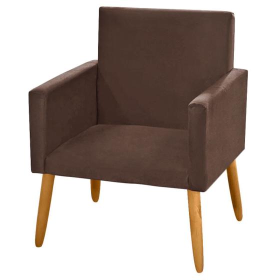 Imagem de Poltrona Decorativa Nina Pés Retrô Suede Marrom Claro - 2M Decor