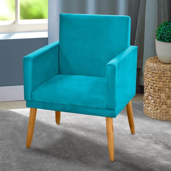 Imagem de Poltrona Decorativa Nina Suede Azul Turquesa com Rodapé