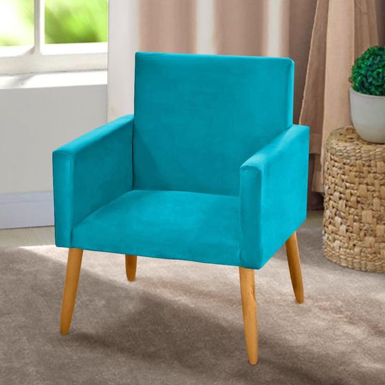 Imagem de Poltrona Decorativa Nina suede azul turquesa para camarim