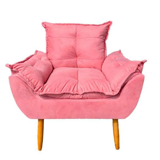 Imagem de Poltrona Decorativa Opala Suede Rosê Pé Palito Para Recepção