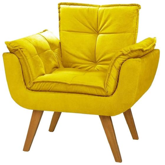 Imagem de Poltrona Decorativa Opalla Luxo Suede Amarela Recepção Pés Palito