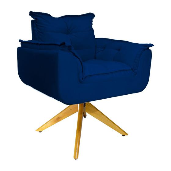 Imagem de Poltrona Decorativa Opalla Pés Giratório Madeira Suede Azul Marinho - DS Estofados