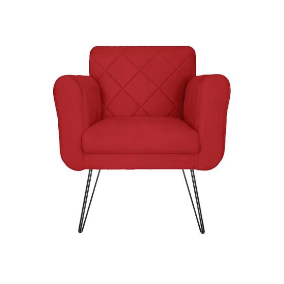 Imagem de Poltrona Decorativa Para Recepção Com Pés de Ferro Isabella Corano Vermelho - LM DECOR