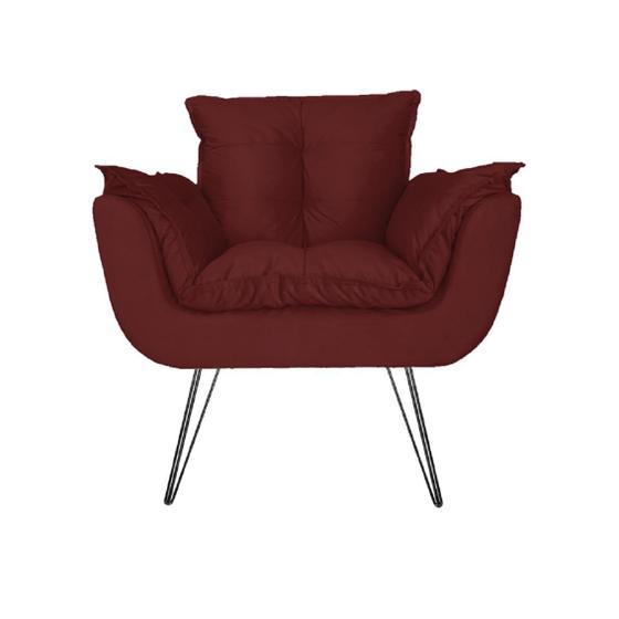 Imagem de Poltrona Decorativa Para Recepção Com Pés de Ferro Opala Suede Vermelho Bordo - DL Decor