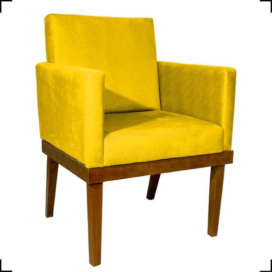 Imagem de Poltrona Decorativa Para Sala e Quarto Divine Com Base Reforçada De Madeira Suede Amarelo