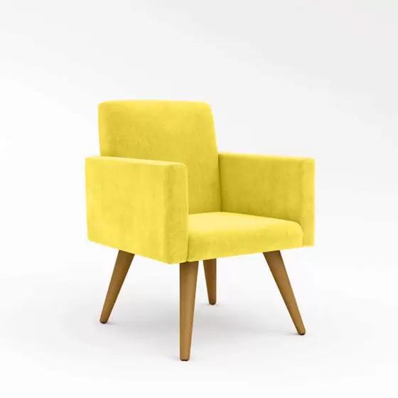 Imagem de Poltrona Decorativa Para Sala Nina Pés Palito Suede Amarelo ANF Store