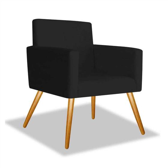 Imagem de Poltrona Decorativa Para Sala Nina Pés Palito Suede Preto VictoriaDecor
