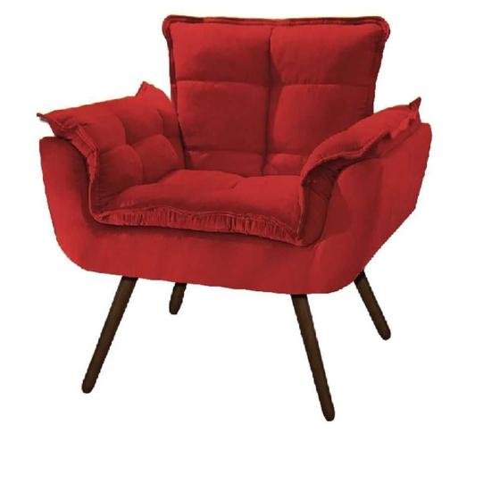 Imagem de Poltrona Decorativa Para Sala Opala Pés Palito Suede Vermelho VictoriaDecor