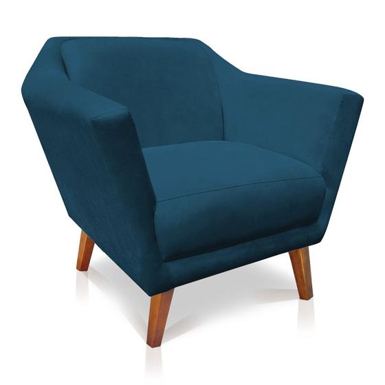 Imagem de Poltrona Decorativa Pérsia Suede Azul Marinho Pés Chanfrado Castanho - Pallazio