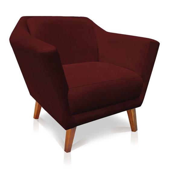 Imagem de Poltrona Decorativa Pérsia Suede Marsala Pés Chanfrado Castanho - Pallazio