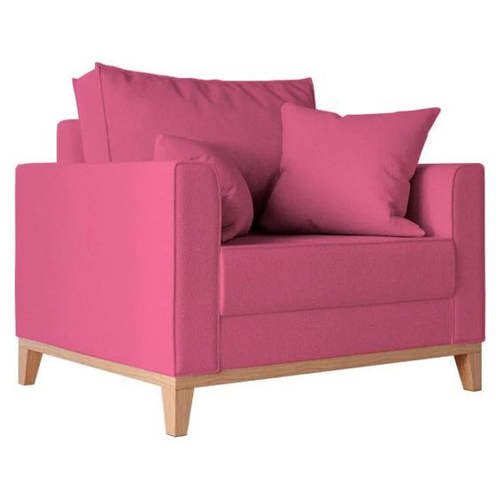 Imagem de Poltrona Decorativa Pes e Base em Madeira Beny Suede Rosa