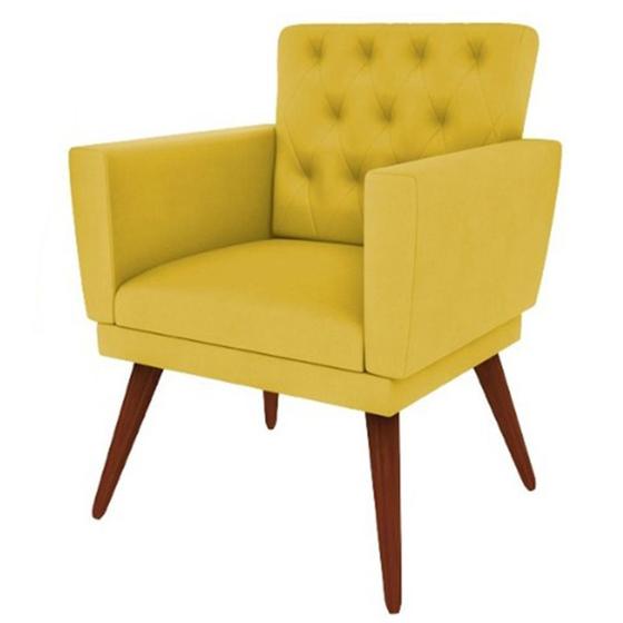 Imagem de Poltrona Decorativa Pés Palito Nina Encosto Estilo Capitonê Amarelo - DS Móveis