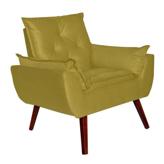 Imagem de Poltrona Decorativa Pés Trapézio Opala Suede Amarelo - Kasa Sofá