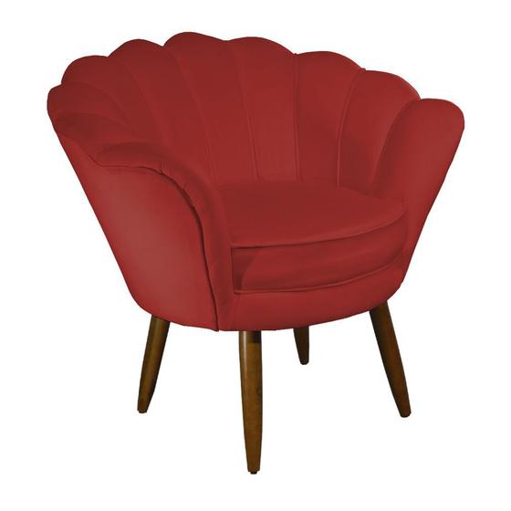 Imagem de Poltrona Decorativa Pétala Couro Vermelho Pés Madeira Mz Decor