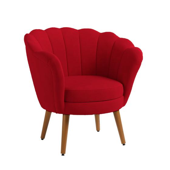 Imagem de Poltrona Decorativa Pétala Sala de Estar Tecido Veludo Vermelho Kimi Design