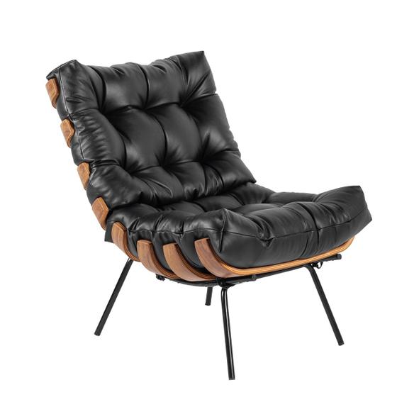 Imagem de Poltrona Decorativa Sala De Estar Em Couro Costela Cor Preto