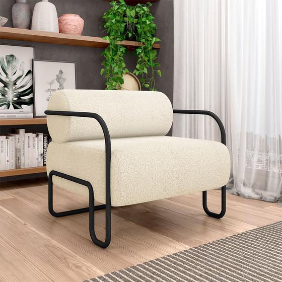 Imagem de Poltrona Decorativa Sala de Estar Polatsk Base Industrial de Ferro Bouclê Off White G33 - Gran Belo