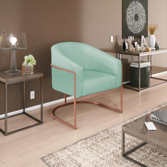 Imagem de Poltrona Decorativa Sala de Estar Recepção Luiza Base de Ferro Bronze Suede - Amarena Móveis