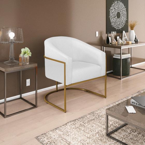 Imagem de Poltrona Decorativa Sala de Estar Recepção Luiza Base de Ferro Dourado Suede - Amarena Móveis