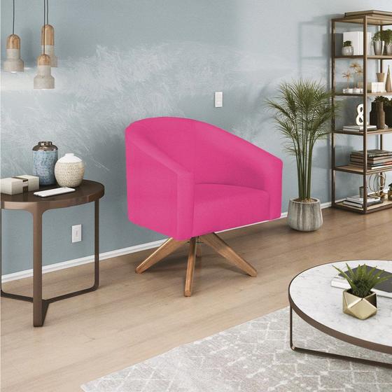 Imagem de Poltrona Decorativa Sala de Estar Recepção Luiza Base Giratória de Madeira Suede Pink - Amarena Móveis