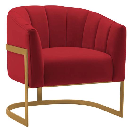 Imagem de Poltrona Decorativa Sala de Estar Recepção Mavie Base de Ferro Dourado Suede - Amarena Móveis