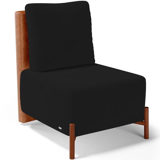 Imagem de Poltrona Decorativa Sala Estar Living Pés Madeira Hungria L02 material sintético Camel Suede Preto - Lyam