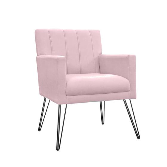 Imagem de Poltrona Decorativa Salão de Beleza com Pés de Ferro Cecília Suede Rosa Bebe - LM DECOR