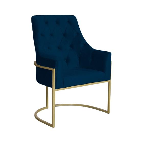 Imagem de Poltrona Decorativa Vick Base em Metal Dourada Suede Azul Marinho - Belliv Decor