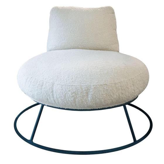 Imagem de Poltrona Disk Estofada Tecido Boucle Natural com Base Aço cor Azul - 69272