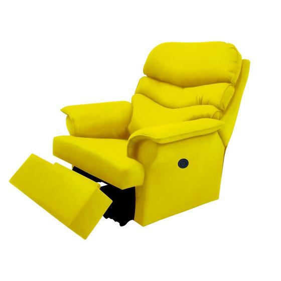 Imagem de Poltrona do Papai Reclinável Elétrica Confortável Suede Amarelo