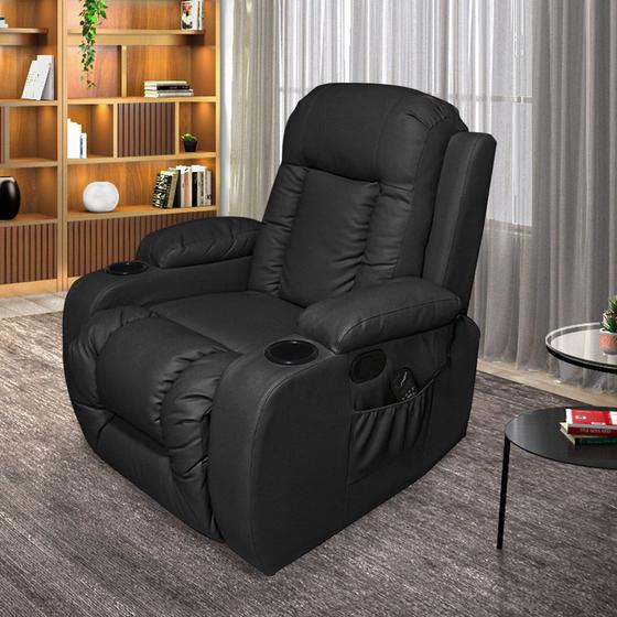 Poltrona do Papai Reclinável Sala de Cinema Massagem Balanço Giratória Austin PU Preto G31 - Gran Belo Menor preço em Poltrona do Papai Reclinável Sala de Cinema Massagem Balanço Giratória Austin PU Preto G31 - Gran Belo