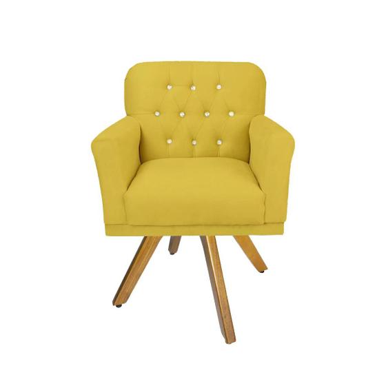 Imagem de Poltrona Estofada Com Base Giratória de Madeira Para Recepção Anitta Suede Amarelo LM DECOR