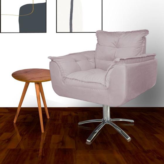 Imagem de Poltrona Estofada Com Base Giratória de Metal Opala Suede Rose - DL Decor